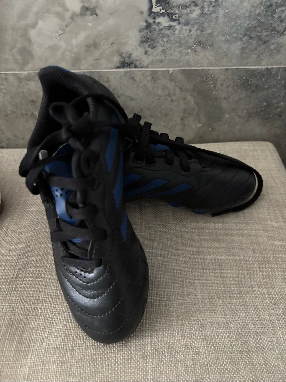 adidas Kids Black and Blue Lace-Up soccer Sneakers